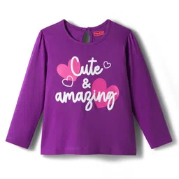 Babyhug 100% Cotton Knit Full Sleeves T-Shirt with Text Print - Violet-picture-12