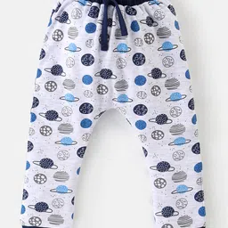 Babyhug Cotton Diaper Pants Striped & Planets Printed Pack of 3 - Blue image 2