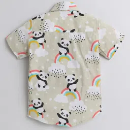 Polka Tots Half Sleeves Rainbow With Cloud And Panda Printed Shirt - Cream image 3
