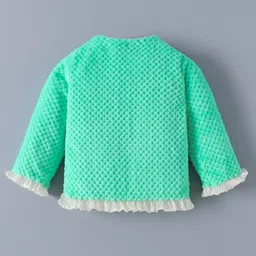 Kookie Kids Full Sleeves Front Open Quilted Fur Jacket With Frill Detailing - Green image 2