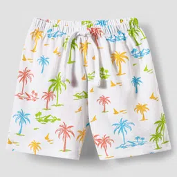 Babyhug Single Jersey Knit Shorts With Stripes & Beach Theme Print Pack Of 3 - Light Blue White & Orange image 2