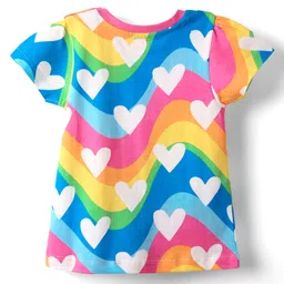 Babyhug Cotton Knit Half Sleeves Co-Ord Night Suit With Heart Print - Pink & Blue image 3