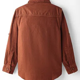 Pine Kids Cotton Woven Full Sleeves Solid Shirt with Front Pockets - Brown image 3