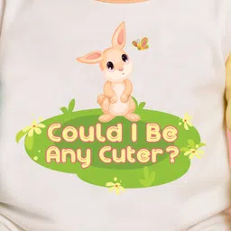 The Peppy Tend 100% Cotton Knit Full Sleeves Could I Be Any Cuter Text & Bunny Printed Romper - Multi Colour image 4