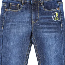 Under Fourteen Only Cotton Denim Never Give Up Text Embroidered & Mild Washed Jeans - Light Blue image 3