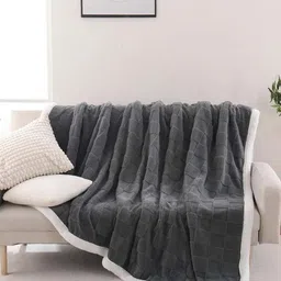 Butterthief Grey & White Checked Fleece Heavy Winter 210 GSM Single Bed Blanket-image-84