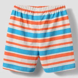 Babyhug Single Jersey Knit Shorts With Stripes & Beach Theme Print Pack Of 3 - Light Blue White & Orange image 5