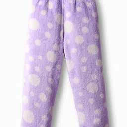 Babyhug Cotton Knit Full Sleeves Front Open Fur Co-ords Winter Night Suit with Polka Dot Print - Lavender image 5