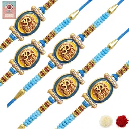 MEIRA JEWELLERY Set Of 5 Beaded OM Rakhi Comes with Roli Chawal & Greeting Card-picture-11