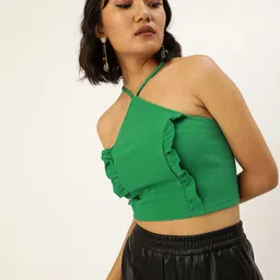Veni Vidi Vici Green Ruffled Styled Back Crop Top-picture-12