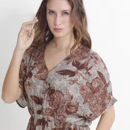RAREISM Beige Viscose Printed Short Sleeves Dress image 5