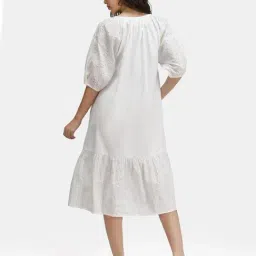 VIRGIO White Flared Fit Solid Dress image 2