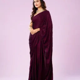 Mohey Wine Satin Embellished Saree image 3