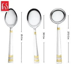 FNS Raga 24 Karat Gold Plated Stainless Steel Serving Spoon - Set of 3 image 4