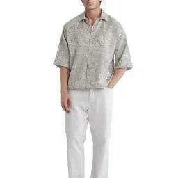 Rare Rabbit Grey Boxy Fit Jacquard Shirt image 5