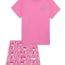 Puma Kids Summer Camp Fast Pink Cotton Printed T-Shirt Set-image-67