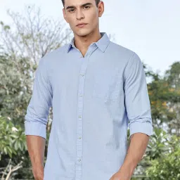 Thomas Scott Light Blue Linen Slim Fit Texture Shirt image 5