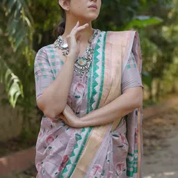 KALINI Pink Printed Cotton Blend Sarees-image-37