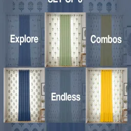 Urban Space Blue Cotton Classic Curtains for Window - Set of 3 image 5