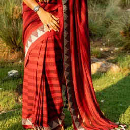 Suta Maroon Striped Saree image 5