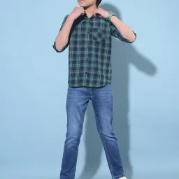 Crimsoune Club Kids Green & Navy Checks Full Sleeves Shirt image 5