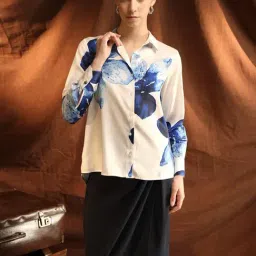 KAZO Beige & Blue Floral Shirt-image-57