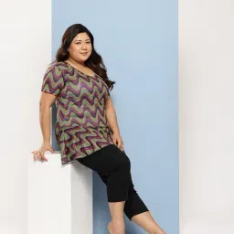 Aarika Green Nylon Printed Short Sleeves Swimsuit With Cap image 4