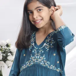 Misbis Girls Steel Blue Comfort Fit Embroidered Kurta Set image 5