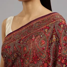 Mohey Wine Georgette Embroidered Saare with Unstitshed Blouse image 5