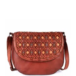 KOMPANERO Valentina Cognac Leather Textured Sling Handbag-picture-34