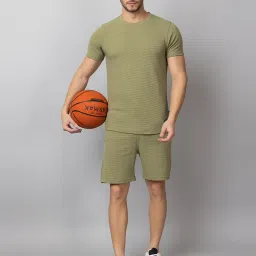 Club York Olive Regular Fit Textured Crew T-Shirt & Shorts Set image 5
