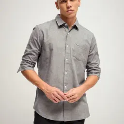 The Bear House Grey Cotton Slim Fit Texture Shirt-picture-17