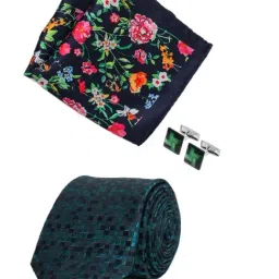 Park Avenue Sea Green Printed Ties Pocket Square and Lapel Pin Cufflinks Gift Set-picture-22