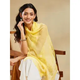 Fabindia Lemon Regular Fit Embroidered Stole image 3