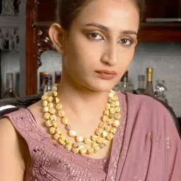 Odette Off White Faux Pearl Long Neck Piece With Beads For Women-image-4