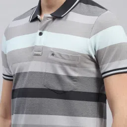Monte Carlo Grey Regular Fit Striped Polo T-Shirt image 5