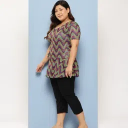 Aarika Green Nylon Printed Short Sleeves Swimsuit With Cap image 3