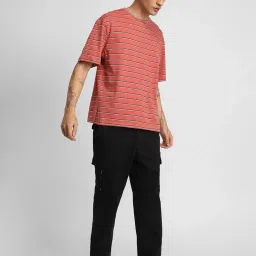 Forever 21 Red Regular Fit Striped Cotton Crew T-Shirt image 5