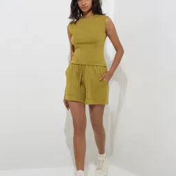 LOV by Westside Olive Solid High-Rise Shorts image 3