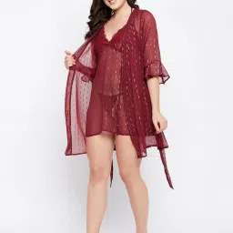 Clovia Maroon Graphic Print Robe image 5