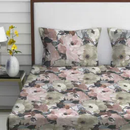 TARA Sparkling Homes Fiore Fresco Dove Brown Cotton 350 TC King Bedsheet with 2 Pillow Covers image 3