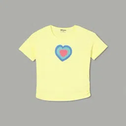Fame Forever by Lifestyle Girls Yellow Cotton Embossed T-Shirt-image-78