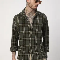 VASTRADO Core Fashion Olive Regular Fit Checks Shirt-picture-27