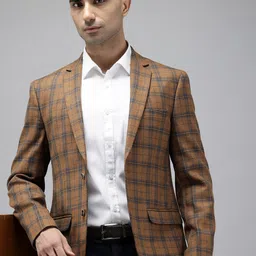 Park Avenue Notched Lapel Single Breasted Checked Slim Fit Formal Blazer-picture-21