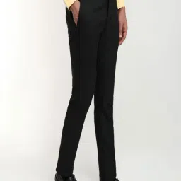 Park Avenue Black Slim Fit Checked Formal Trosuers image 4