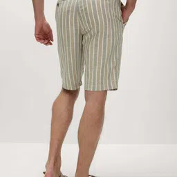 Marks & Spencer Men Linen Striped Regular Fit Mid-Rise Chino Shorts image 3