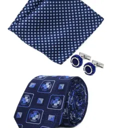 Park Avenue Navy Printed Ties Pocket Square and Lapel Pin Cufflinks Gift Set-image-59