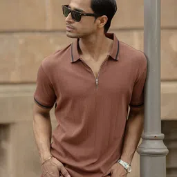 Powerlook Men Self Design Polo Collar Pure Cotton T-shirt-picture-25