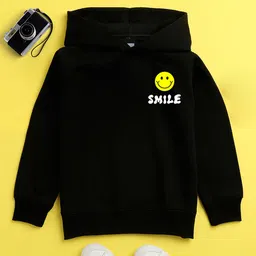 NUSYL Cotton Fleece Unisex Full Sleeves Smile Print Hooded Sweatshirt - Black-picture-25