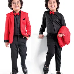 Babyhug Full Sleeves Stretch Fit Party Suit Bow - Red & Black-picture-17